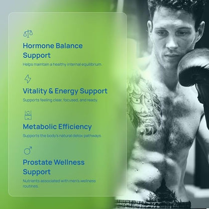 DIM Supplement for Men 300mg | Hormone Support & Balance Formula | Extra Strength Men's Fitness & Vitality Booster with Diindolylmethane, CDG & Sulforaphane | Gluten-Free | 60 Capsules