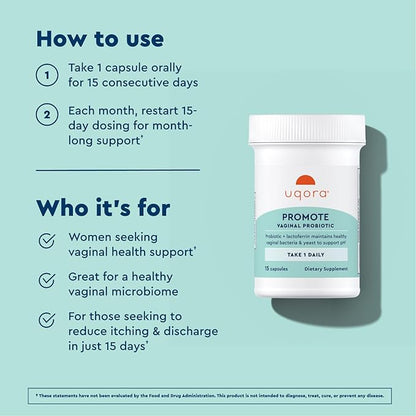 Uqora Promote - Support Vaginal Health* - Probiotic for Women with Lactoferrin, Lactobacillus Acidophilus & Lacticaseibacillus Rhamnosus - Vaginal Probiotics - Gluten-Free - 30 Capsules (2 Pack)