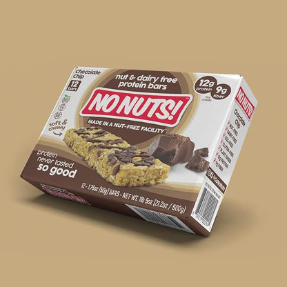 No Nuts! Chocolate Chip Protein Bars 100% Nut-Free & School-Safe | 12g Plant Protein, Vegan, Gluten-Free, Non-GMO, Organic, Kosher | 12 Count