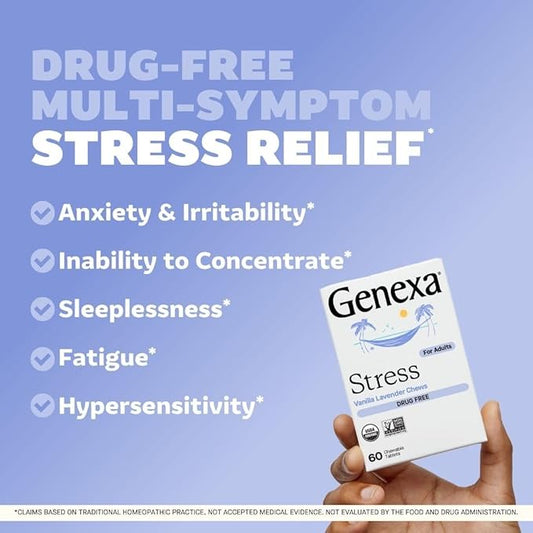 Genexa Stress Relief - 60 Tablets, Certified Organic & Non-GMO, Physician Formulated, Homeopathic Sleep Aid (Stress Relief, 1 Pack)