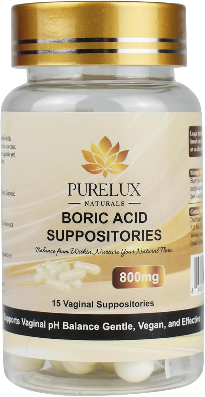 PureLux Boric Acid Feminine Wellness Support 800mg Size 000 30 Count Fragrance-Free Personal Care Formula