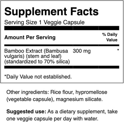Swanson Bamboo Extract - Natural Hair, Skin and Nails Supplement - 70% Silica Content Supporting Collagen Formation & Bone Growth - (60 Veggie Capsules, 300mg Each)