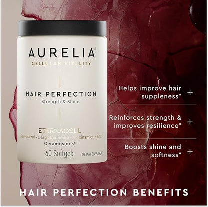 AURELIA Hair Perfection | Advanced Cellular Anti-Aging Supplement | Support Hair Growth | with Zinc, Resveratrol, Niacinamide, Ergothioneine & Ceramosides