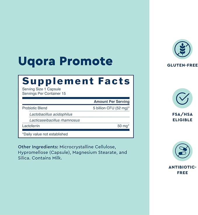 Uqora Promote - Support Vaginal Health* - Probiotic for Women with Lactoferrin, Lactobacillus Acidophilus & Lacticaseibacillus Rhamnosus - Vaginal Probiotics - Gluten-Free - 30 Capsules (2 Pack)