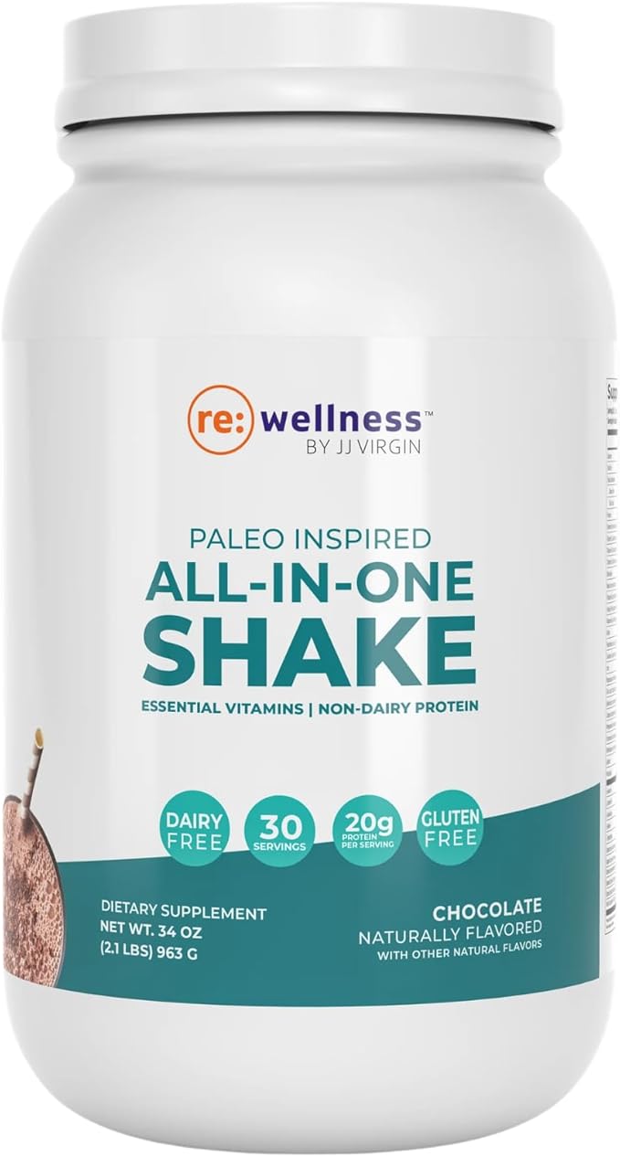 Reignite Wellness by JJ Virgin | Chocolate Paleo-Inspired All-in-One Shake | Gluten Free + Dairy Free Protein Powder | Contains 20G of Beef Protein with Vitamins, Minerals, Amino Acids | 30 Servings