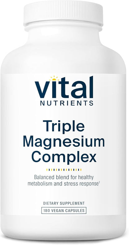 Vital Nutrients Triple Magnesium Complex Supplement - Vegan Magnesium Glycinate, Malate & Oxide 250mg - Easily Absorbed Magnesium Supplement for Stress, Muscle, Heart, Bone Support - 180 Capsules