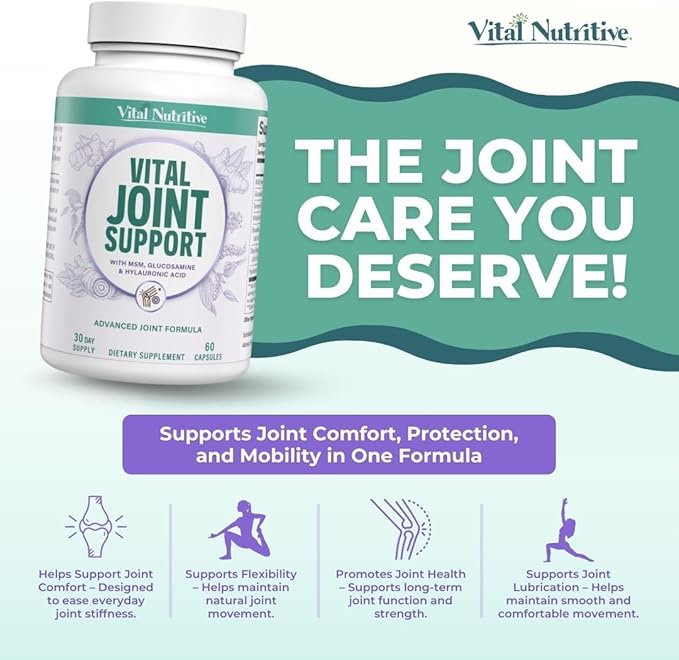 VITAL NUTRITIVE Joint Support Supplement for Men and Women – Glucosamine, MSM, Hyaluronic Acid, and Turmeric – Supports Joint Health – 30 Days Supply