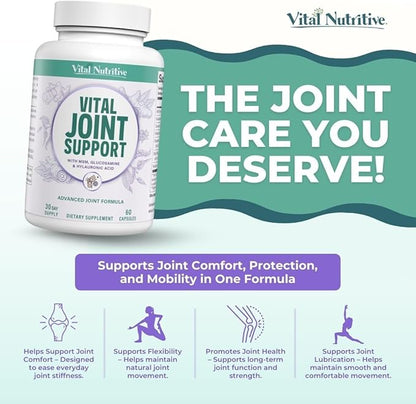 VITAL NUTRITIVE Joint Support Supplement for Men and Women – Glucosamine, MSM, Hyaluronic Acid, and Turmeric – Supports Joint Health – 30 Days Supply