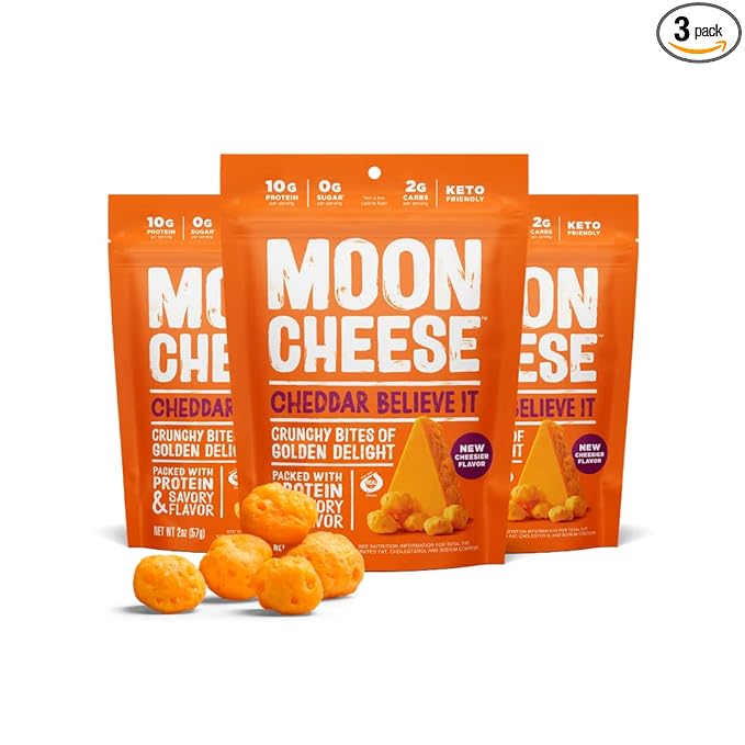 Moon Cheese Cheddar Believe It, 2 Ounce, 3-Pack, Crunchy, Protein-Rich Cheese Snack, Keto Friendly, 100% Real Cheese