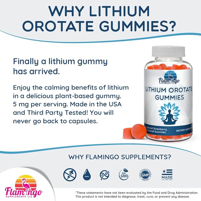 Lithium Orotate Gummies 5mg (Per Serving) – Chewable Lithium Supplement – Gentle Daily Support – Vegan, Non-GMO – 60 Gummies