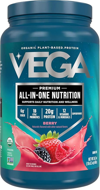 Vega One All-in-One Nutritional Shake Berry (20 Servings) - Plant Based Vegan Protein Powder, Non Dairy, Gluten Free, Non GMO, 30 Ounce (Pack of 1)