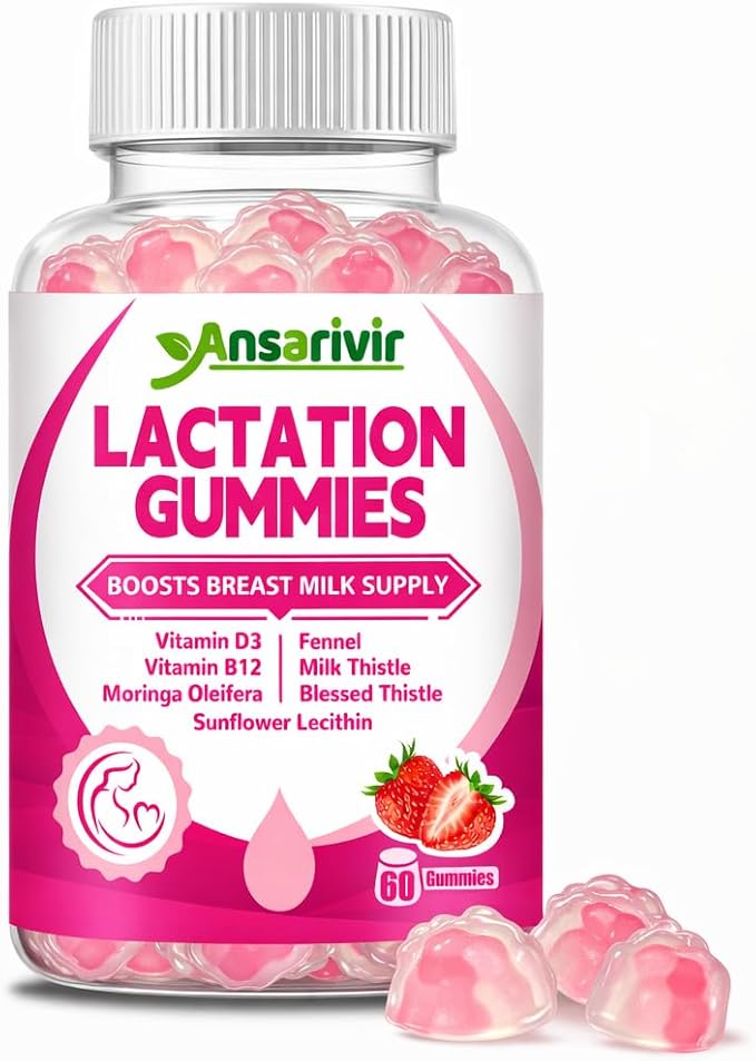 Lactation Supplement Gummies – Powered by Moringa, Fennel, Sunflower Lecithin, Milk Thistle, Blessed Thistle, Plus Vitamins D3 & B12 – 60 Gummies for Breastfeeding Support & Milk Supply Boost