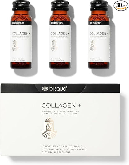 Blisque - Liquid Collagen Tri-Peptide Complex | with Biotin and Hyaluronic Acid | for Hair, Skin, and Nails | 30 Bottles | 30-Day Supply