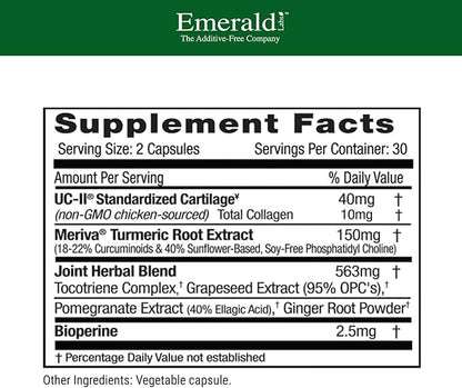 EMERALD LABS UC-II Joint Formula - Made with Undenatured Collagen Type II, Bioperine, Curcuminoids & More for Muscle & Joint Health & Mobility & Flexibility Support - 60 Vegetable Capsules