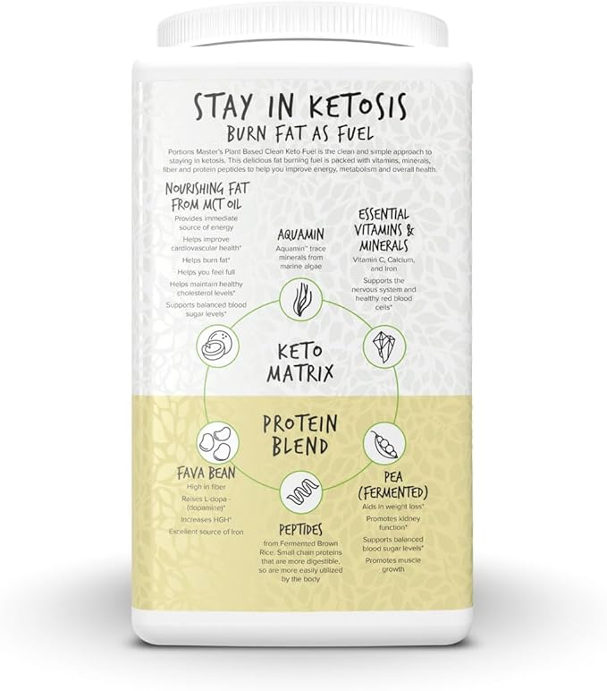 Portions Master Keto Body Protein Peptides Low Carb Keto Protein Powder with MCT Oil Peptides Fiber Vitamins Minerals (720g, Vanilla Cream)
