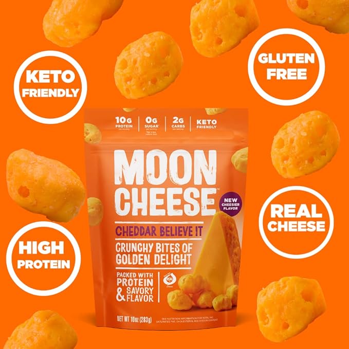 Moon Cheese Cheddar Believe It, 1 Ounce, 12-Pack, Crunchy, Protein-Rich Cheese Snack, Keto Friendly, 100% Real Cheese