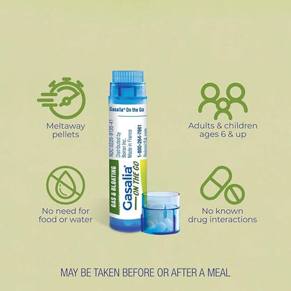 Boiron Gasalia On The Go Travel Essential for Relief from Gas Pressure, Abdominal Pain, Bloating, and Discomfort - 2 Count (160 Pellets)