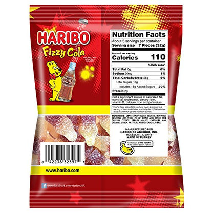 HARIBO Gummi Candy, Fizzy-Cola Gummy Candy Soda Bottles, 5 Ounce Share Size Bags (Pack of 12) Delicious Soft & Chewy Sweet Snacks, Sour & Tangy Cola Flavor