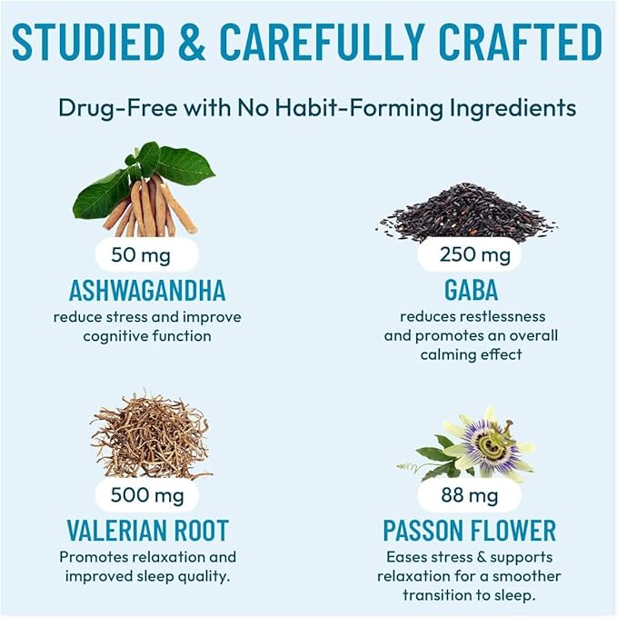 Stress Relief Supplement - Supports Mood & Mental Focus - Feel Calm and Relaxed - Eases Tension & Nervousness - Ashwagandha, GABA, Valerian & L-Theanine - 60 Capsules (Pack of 2)