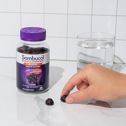 Sambucol Elderberry Gummies - Immune Support Supplement for Adults with Vitamin C & Zinc, Sambucus Elderberry with High Antioxidants, Gluten Free, Vegan - 60 Count