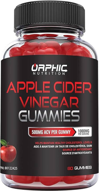 ORPHIC NUTRITION Apple Cider Vinegar Gummies - 1000mg - ACV Weight Loss Gummies - Supports Digestion, Detox & Cleansing - VIT B12, Beetroot - Gomitas de Vinagre de Manzana (60 pcs)