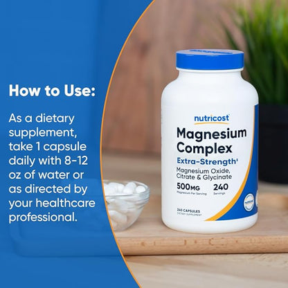 Nutricost Magnesium Complex 500mg, 240 Capsules - Magnesium Oxide, Citrate, and Glycinate - Gluten Free and Non-GMO (Pack of 2)