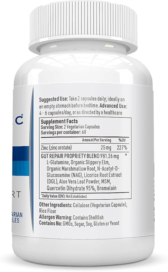 Leaky Gut Repair Natural Gut Health Supplement Glutamine Organic Slippery Elm NAG Marshmallow Root Aloe Vera MSM Quercetin Bromelain Promotes Digestive Ease, Gut Wellness 1000mg 120 Caps