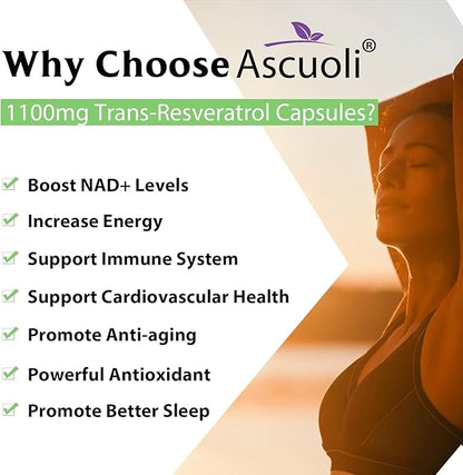 99% Ultra Purity Trans-Resveratrol 1100mg, 3-in-1 Advanced Formula Organic Resveratrol Supplement, Max Antioxidant, Anti-Aging, Skin Health, Cell Repair, Boost NAD+, Immune & Energy, 60 Caps