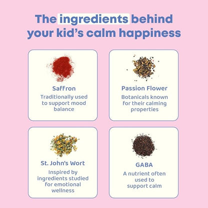 JoySpring Mood Munchies Saffron Gummies for Kids 4+ | Saffron Extract Supplement with GABA, Passion Flower & St Johns Wort | Sugar Free Vegan Brain Support & Kids Focus Gummies | Crafted in USA