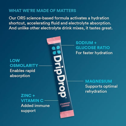 DripDrop Hydration Packets - Juicy Variety Pack - Single Serve Electrolytes Powder Drink Mix - Grape, Fruit Punch, Strawberry Lemonade, Cherry - Non-GMO, Gluten Free, Vegan - 16 Sticks