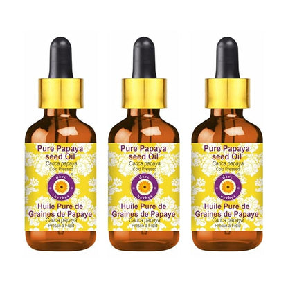 dève herbes Pure Papaya Seed Oil (Carica Papaya) with Glass Dropper Cold Pressed (Pack of Three) 100ml X 3 (10 oz)