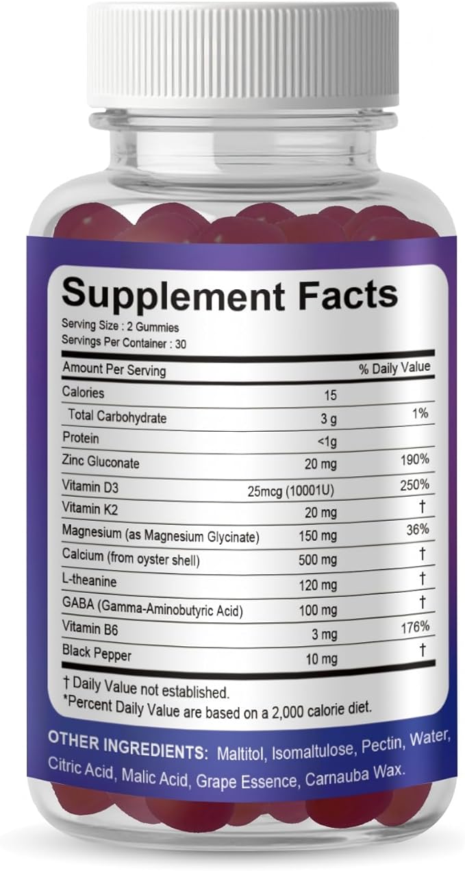 Magnesium Glycinate Gummies, Sugar Free, High Absorption, Gentle on Stomach, Chewable, Grape Flavor, 60 Count (Pack of 1)