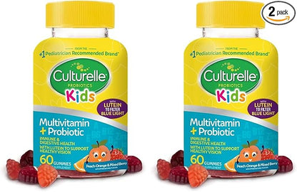 Culturelle Kids Multivitamin + Probiotic for Kids (Ages 2+), Peach-Orange & Mixed Berry Flavor - Digestive Health & Immune Support Gummies with Lutein to Support Eye Health, 60 Count (Pack of 2)