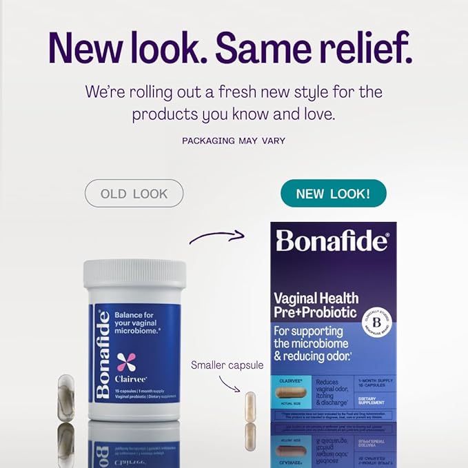 Bonafide Clairvee Vaginal Probiotic for Relief from Odor, Itching, & Discharge. — 3-Month Supply (55 Capsules)