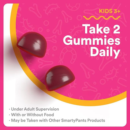 SmartyPants Kids Probiotic & Prebiotic Gummies for Digestive Health: Gut Health Supplement,Clinically Studied Prebiotic for Immune Support,Grape,(30 Day Supply),60 Count (Pack of 2)
