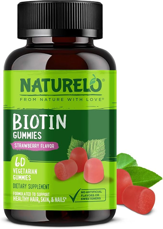 NATURELO Biotin Gummies - Supports Healthy Hair, Skin & Nails - High Potency 2500 mcg - Non GMO, Gluten Free - 60 Gummies