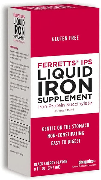 Ferretts IPS Liquid Iron Supplement (40mg Elemental Iron per 15ml) 8 Fl Oz. of Black Cherry Flavored, for Kids & Adults - Gentle & Non-Constipating Yummy Liquid Iron Supplement