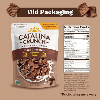 Catalina Crunch Protein Cereal - Sugar Free Breakfast Cereal with 11g of Protein - Gluten Free - Dark Chocolate - 9 oz. Bag (Pack of 1) (Packaging May Vary)