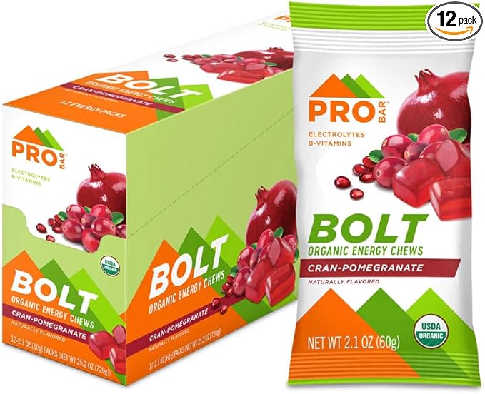 PROBAR - Bolt Organic Energy Chews, Cranberry Pomegranate, Non-GMO, Gluten-Free, USDA Certified Organic, Healthy, Natural Energy, Fast Fuel Gummies with Vitamins B & C (12 Count)
