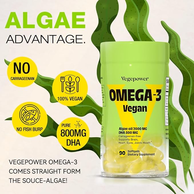 Vegan Omega-3 DHA Supplements - Premium Fish Oil Alternative from Algae Oil | 90 Carrageenan Free Softgels | Plant Based Algal DHA Essential Fatty Acids, Non-GMO (Algae, 90 Count (Pack of 1))