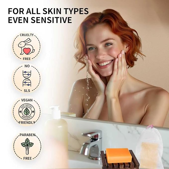 Kojic Acid Soap for Dark Spot Remover Bars with Turmeric, Vitamin C, Retinol, Collagen with Hyaluronic Acid, Vitamin E, Shea Butter, Castile Olive Oil - 3.52 OZ x 2 Bars with Soap Holder & Bag
