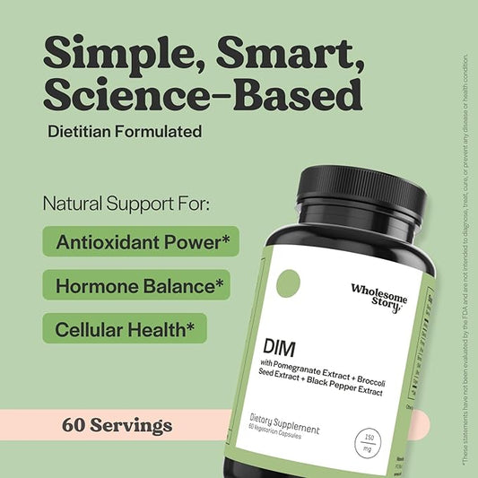 DIM Supplement Women | DIM SGS | Pomegranate, Broccoli and Black Pepper Blend | Estrogen & Hormone Balance for Women | Cell and Tissue Health | 60-Day Supply | Clean Label Project Certified