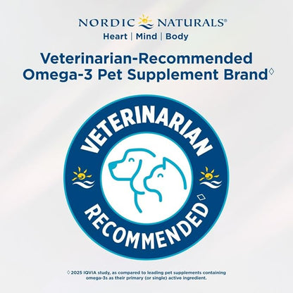 Nordic Naturals Omega-3 Pet, Unflavored - 180 Soft Gels - 320 mg Omega-3 Per Soft Gel - Fish Oil for Dogs with EPA & DHA - Promotes Heart, Skin, Coat, & Immune Health