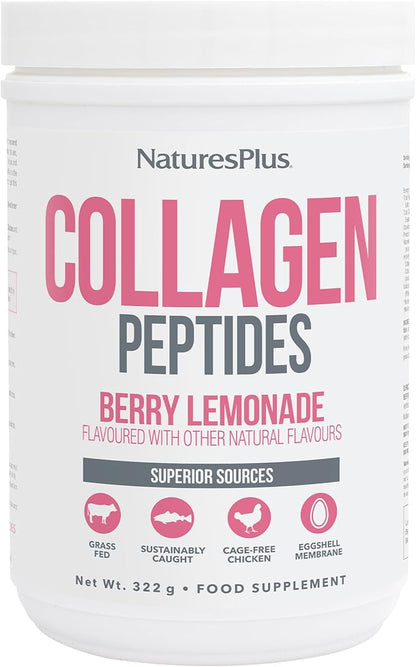 NaturesPlus Collagen Peptides, Berry Lemonade - 0.8 lb Powder - Hair, Skin, Nail & Joint Health, Immune System Support - Non-GMO, Gluten Free - 14 Servings