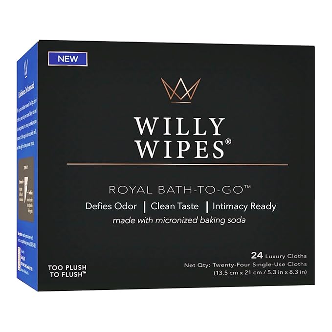 WILLY WIPES® for Men | The Imperial Box (24-Count) | Premium Textured Intimate Hygiene Washcloths | 24 Odor-Defying Single Packets | Foreskin Safe & Residue Free Royal Bath-to-Go