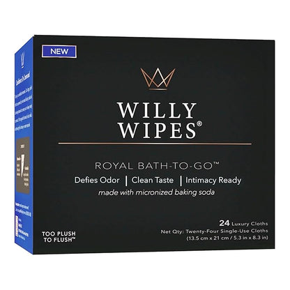 WILLY WIPES® for Men | The Imperial Box (24-Count) | Premium Textured Intimate Hygiene Washcloths | 24 Odor-Defying Single Packets | Foreskin Safe & Residue Free Royal Bath-to-Go