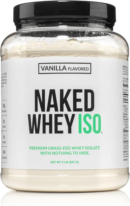 NAKED Vanilla Whey Isolate Protein - Only 4 Ingredients, 30g Grass-Fed Protein, Undenatured, No GMO, No Soy, Gluten-Free, No Preservatives - 24 Servings