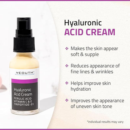YEOUTH Hyaluronic Acid Moisturizer Face Cream with Vitamin C & E, Ferulic Acid & Tripeptide 31, Hydrating Face Moisturizer, Hyaluronic Acid Cream Suitable for Dry & Dull Skin 1oz
