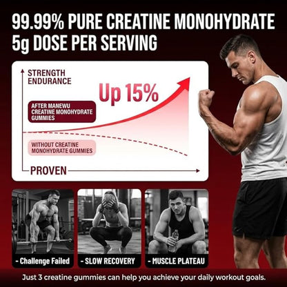 99.9% Creatine Monohydrate Gummies, SGS Certified, 5000mg Creatine Gummies for Men & Women, Support Muscle Strength, Recovery & Stamina, Sugar Free, Vegan, Non-GMO, Strawberry Flavor, 90 Count