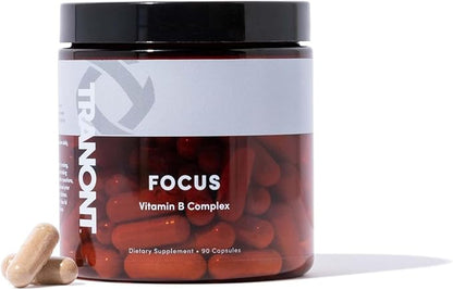 Tranont Focus Vitamin B Complex - Enhance Mental Clarity, Energy, and Immune Health with Natural Supplements, Green Tea & Lion's Mane Mushroom Supplement - Vegan, Gluten-Free - 90 Capsules
